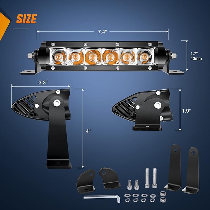 Nilight LED Light Bar Amber 2Pcs 7 Inch 30W Spot 3000LM Super Slim 3D Driving Fog Off Road Work Lights Pods for Trucks Pickup SUV ATV UTV Boat 4x4 Van Camper- 2 Style Mounting