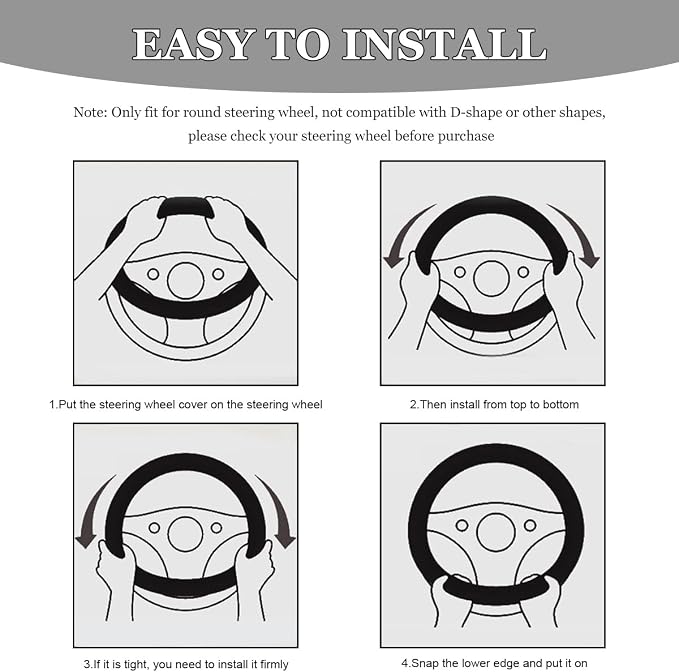 Car Steering Wheel Cover, Breathable Anti-Slip Auto Steering Wheel Protector with Fiber Strip, 15 Inch Soft Comfortable Wheel Wrap Vehicle Interior Decor for Women Men (Black)