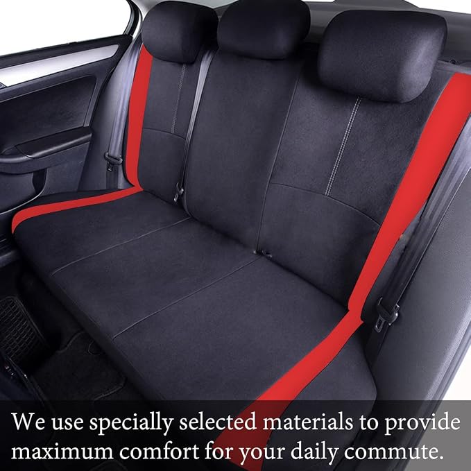 AICEL 9PCS Car Seat Covers Full Set Mesh Fabric Auto Seat Protectors Red | Padded foam laminate, removable headrest design, washable fabric, snap fastening, universal fit, automotive accessories