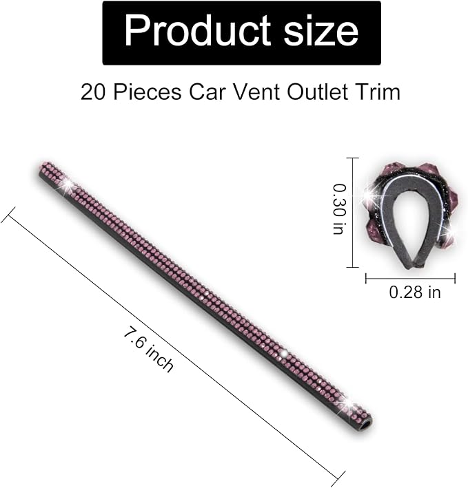 LivTee Bling Car Air Vent Outlet Moulding Trim, 10PCS, Pink Rhinestone Diamond, Chrome Finish, PVC Material, Universal Fit
