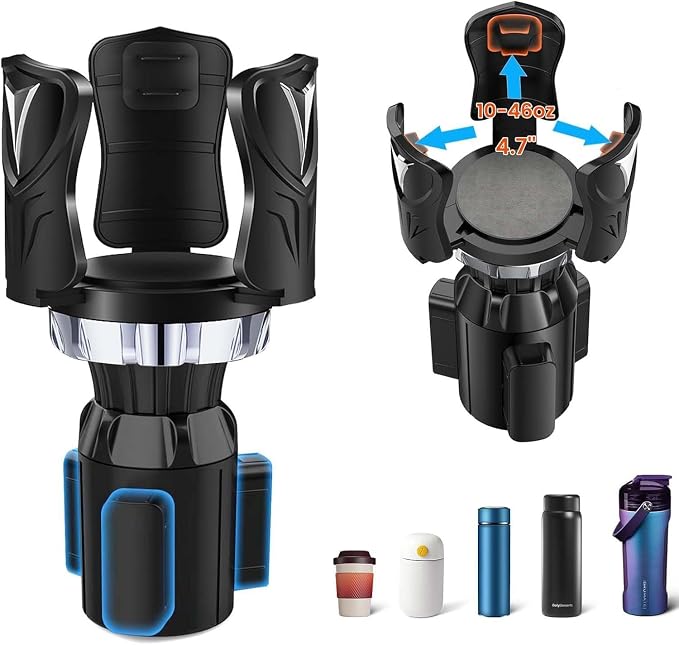 Car Cup Holder Expander, Adjustable 2-in-1 Vehicle Drink Holder Organizer with Non-Slip Base, Universal Fit for Cars, SUVs, Trucks