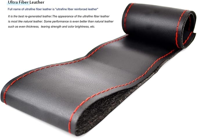 AUTOXBERT 38cm/15 Inch Leather Steering Wheel Cover Stitch On Wrap, Red | Breathable, Anti-Slip Steering Wheel Cover for Nissan Qashqai Toyota Camry RAV4 VW Golf