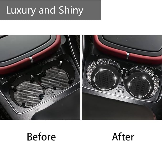 NBTEPEM 4PCS Bling Car Coasters, Non-Slip Insert Water Bottle Holder Pads, Bling Crystal Rhinestone Dustproof Automotive Interior Accessories, Universal for Vehicles, Trucks, RVs (4 pcs, Black)