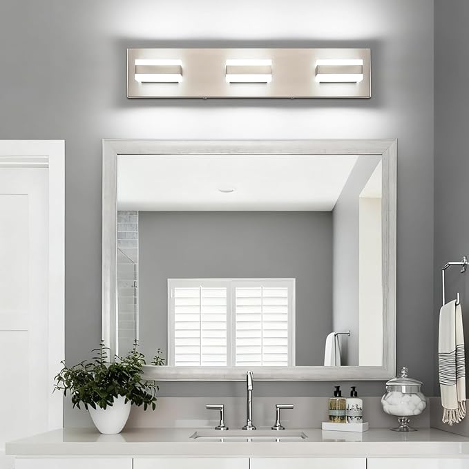 SOLFART Vanity Lighting Over Mirror, 3 Lights Brushed Nickel Bathroom Light, Modern LED Light Fixtures, 5 Color Temperature Adjustable Modern Light for Bathroom ETL Listed