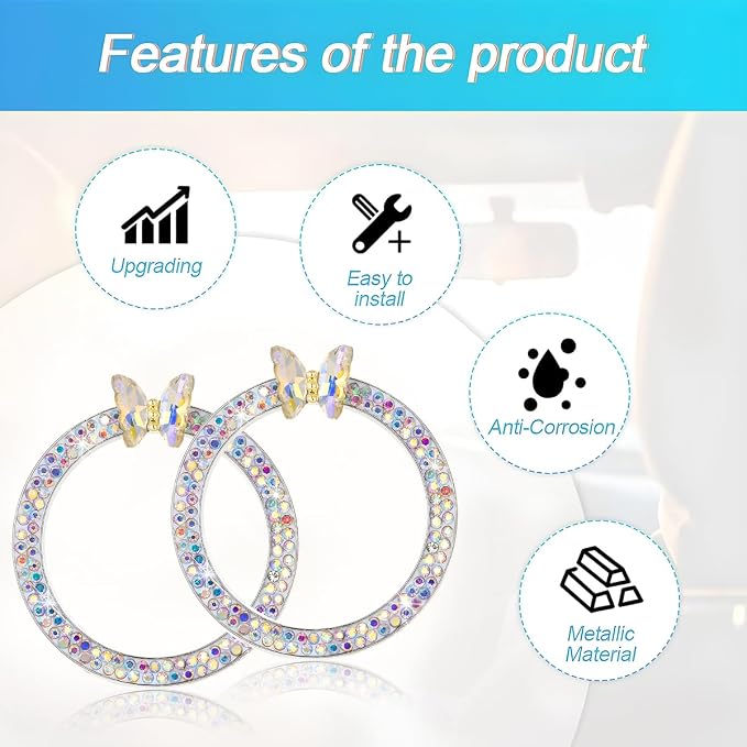 2PCS Bling Car Engine Start Stop Decoration Ring, Crystal Rhinestone Auto Push Start Button Ignition Ring Sticker, Vehicle Decor Accessories for Women Girls, Universal for Vehicles (AB Color)