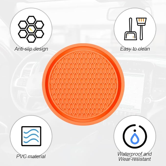4 Pack Car Cup Holder Coaster, 2.75 Inch Diameter Non-Slip Universal Insert Coaster, Durable, Suitable for Most Car Interior, Car Accessory for Women and Men (Orange)
