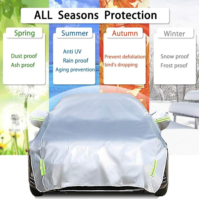 Half Car Cover All Weather Car Body Cover Sunshade Cover Snow Cover Waterproof Snowproof Universal 210D Oxford Fabric (Fit SUV Length 174'' to 189'')