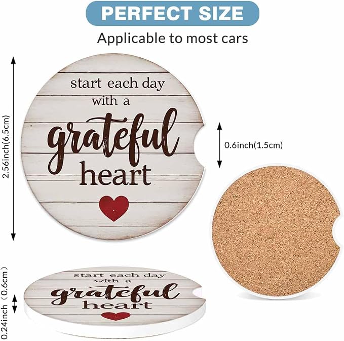 Inspirational Quotes Car Coasters for Cup Holders Car Cup Holder Coasters 2 Pack for Car, Anti Slip Ceramic Car Cup Mat with Finger Notch Cute Car Interior Accessories for Women Men