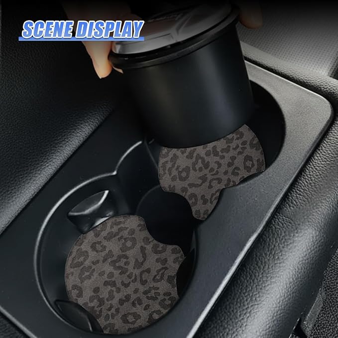2PCS Leopard Print Car Cup Holder Coasters, 2.77'' Non-Slip & Shockproof Automotive Interior Drink Cup Mat, Universal Vehicle Insert Coaster Decoration Accessories for Women Girl (No.13)