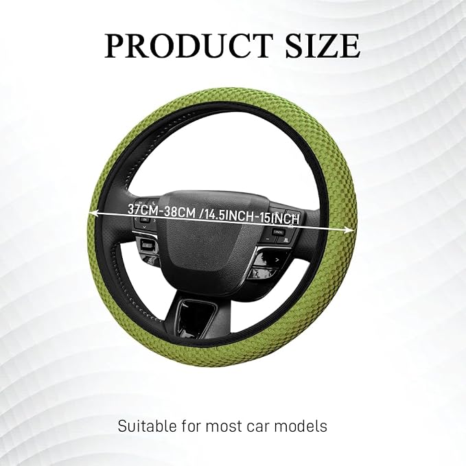 Elastic Stretch Steering Wheel Cover, Steering Wheel Protector, 15 Inch Anti-Slip Breathable Microfiber Ice Silk Protection, Easy Carry, Warm in Winter & Cool in Summer for Cars (Yellow Green)