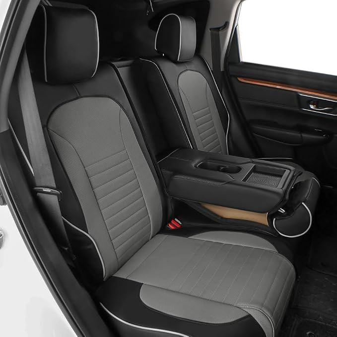 EKR Car Seat Covers for Honda CRV 2012-2014 (NO LX) Leatherette Full Set | Custom Fit for Honda CRV 2012 2013 2014 (Not for LX) Factory-Style Interior Upgrade,Faux Leather(Black/Gray)