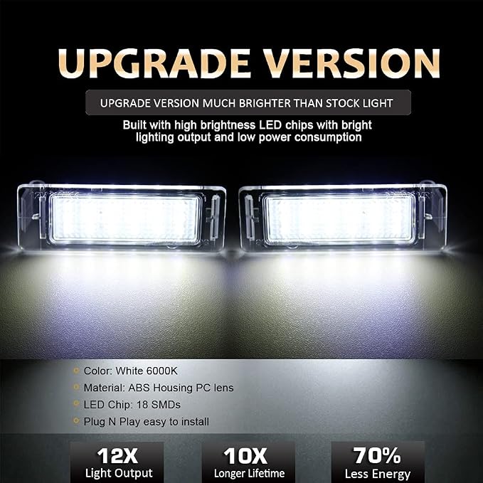 D-Lumina LED License Plate Light Tag Lamp Assembly for Chevy Corvette SS Equinox Impala Traverse Cadillac GMC Terrain Buick, Powered by 18-SMD 6000K White w/Error-Free Load Resistors, Pack of 2