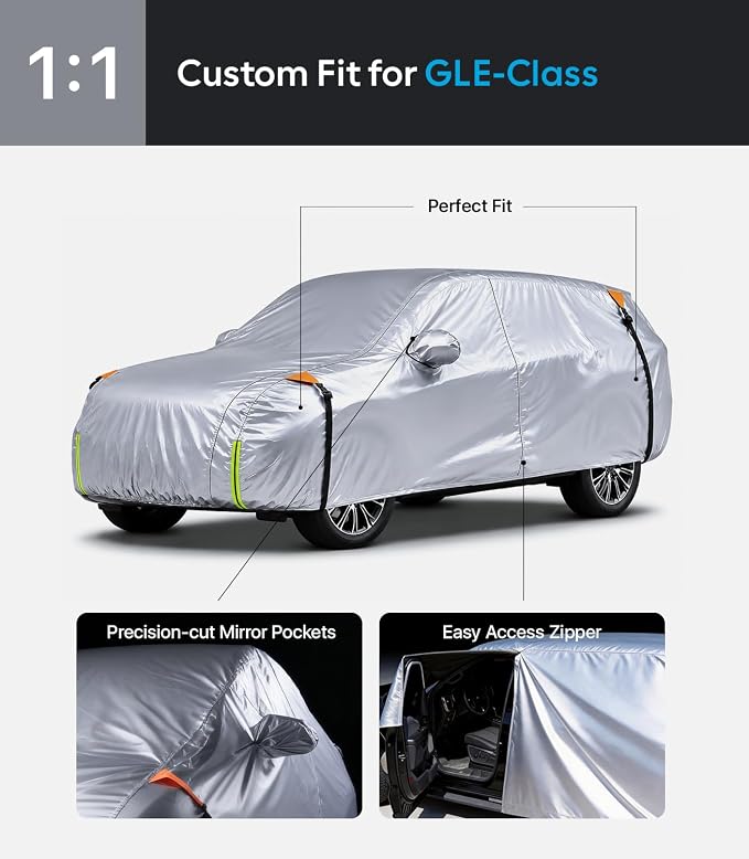 Wigoo Mercedes Benz GLE-Class Car Cover Accessories 2015-2026, Custom Fit Waterproof All Weather Outdoor Full SUV Cover, Windproof Sun UV Rain Snow Dust Protection, Door Zipper, Reflective Strips
