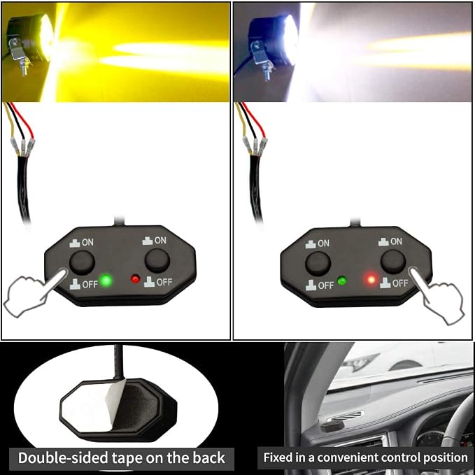 Double Color/High Low Beam Wiring Harness Kit with Remote Control DC12V Maximum 300W 40A LED Lights Wiring Harness Switch Relay 14AWG Core Cable Harness for Car Fog Lights Work Driving Lights Bar
