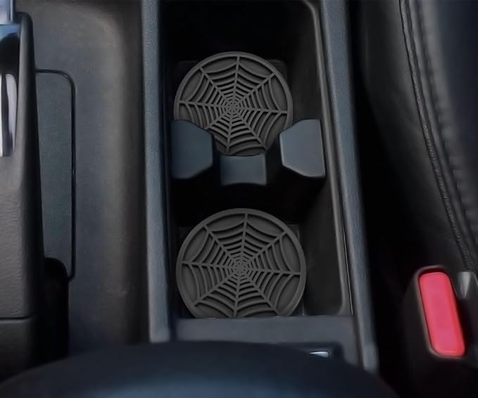 4 Pack Car Cup Holder Coasters, Cute and Creativity Cup Holder Insert Coaster Car Interior Accessories-2.75 inch Silicone Anti Slip Spider Web Car Coaster-Universal