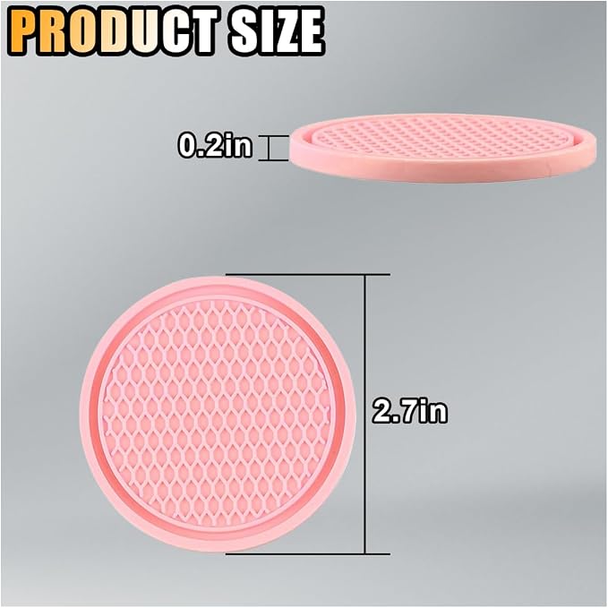 4PCS Car Cup Holder Coaster, 2.7 Inch Honeycomb Non-Slip Car Coaster, Auto Embedded in Ornaments Coaster, Universal Cup Holder Insert Mat for Most Car Interior Accessories (Pink)