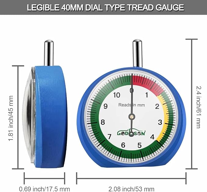 GODESON 88703 Dial Tire Tread Depth Gauge in MM,Professional for Motorcycle, Car,Truck and Bus