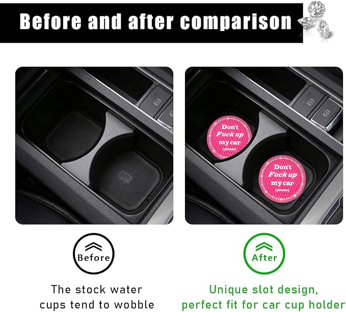 Ziciner 2 Pack Bling Car Cup Holder Coaster, 2.75 Inch Anti-Slip Auto Insert Cup Coaster, Crystal Car Drink Cup Mat Perfect for Women Girls, Universal Interior Decor Accessories (Rose Red)