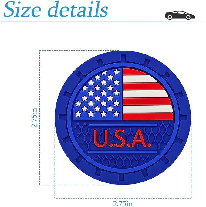 AUCELI 2 Pack Car Cup Holder Coasters, Colored American Flag US Flag Insert Car Cup Coaster, 2.75 Inch Anti Slip Shockproof Embedded Drink Mat, Vehicle Interior Decor Accessories