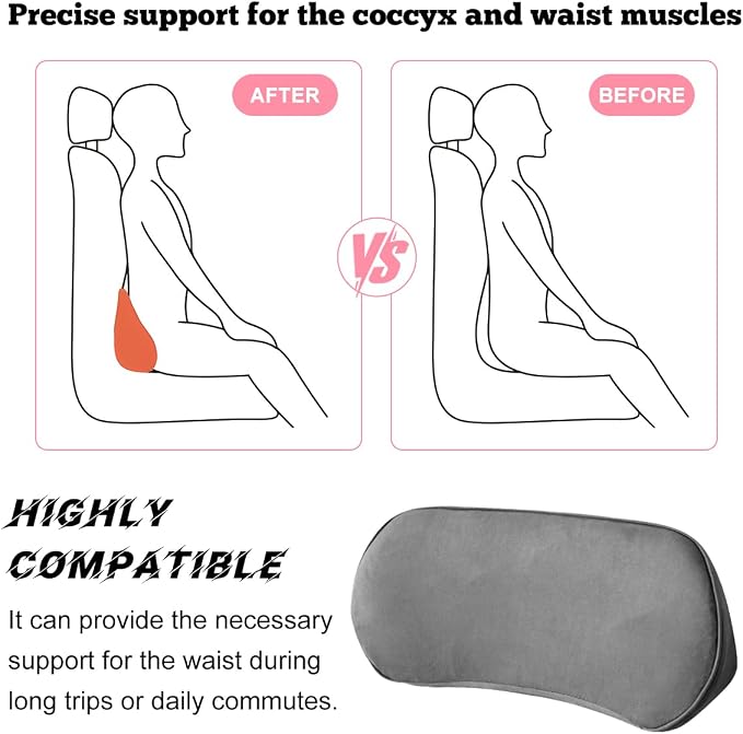 Osilly Car Lumbar Support Pillow, Memory Foam Comfortable Vehicle Seat Lower Back Support Cushion, Back & Sciatica Pain Relief Automotive Interior Driver Seat Pad, Universal for SUV RV Van (Dark Gray)