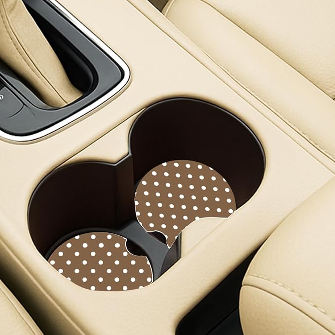Ceramic Car Coasters – Absorbent Car Cup Holder Coaster Set for Women, Cute Aesthetic Car Accessories for Girls, 2 Pack (Tobacco Brown)
