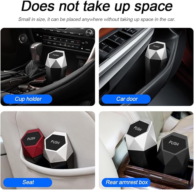 Car Trash Can, Mini Plastics Portable Auto Rubbish Bin with Lid, Leakproof Diamond Design Garbage Holder, Small Waterproof Vehicle Dustbin for Automotive, Kitchen, Home, Office