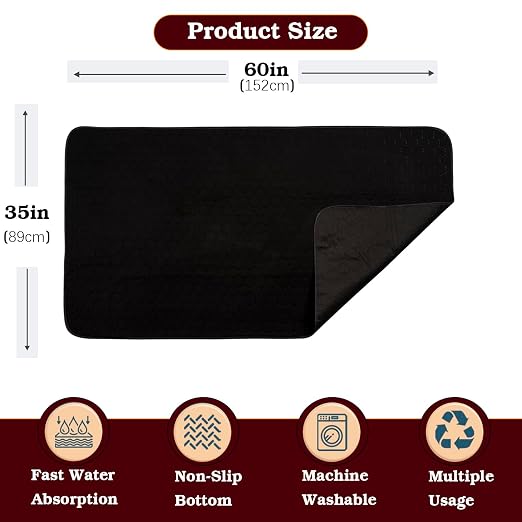 Washable Incontinence Bed Pads, Reusable Underpads for Kids, Adults, Elderly, Hospitals & Pets, Waterproof Bed Protector Pad for Bed, Sofa, Floor, Super Absorbent Bed Pad 35" x 60" - Black