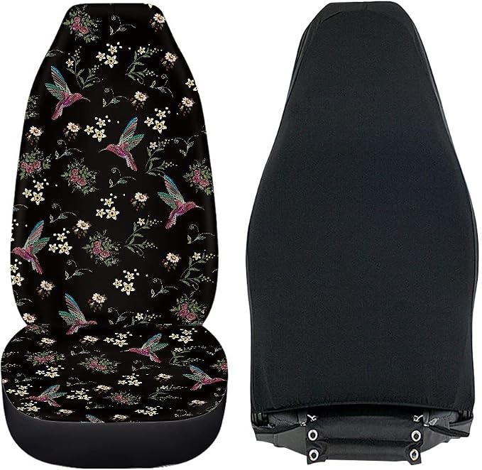 Floral Hummingbird Seat Covers for Car, Universal Stretchy Cars Front Seat Protectors Cover, Women Car Accessories Decoration Saddle Blanket for Bucket Seat, Set of 2