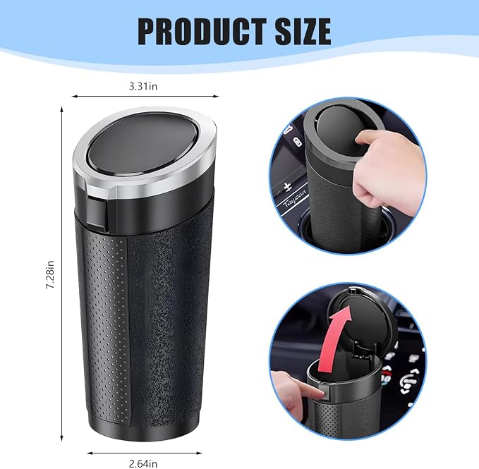 Car Trash Can, Leakproof Mini Automotive Garbage Bin Side Door Cup Holder Dustbin with Lid, Vehicle Interior Storage Organizer Accessories, Universal for SUV, Sedan, Truck (Black/Silver)