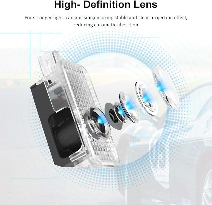 4-Pack Car LED Door Light Logo, Car Door Light Emblem Projectors Compatible with A1, A3, A4, A4L, A5, A6, A6L, A7, A8, Q3, Q5, Q7, TT, and R8; Puddle Lights for Front and Rear Doors