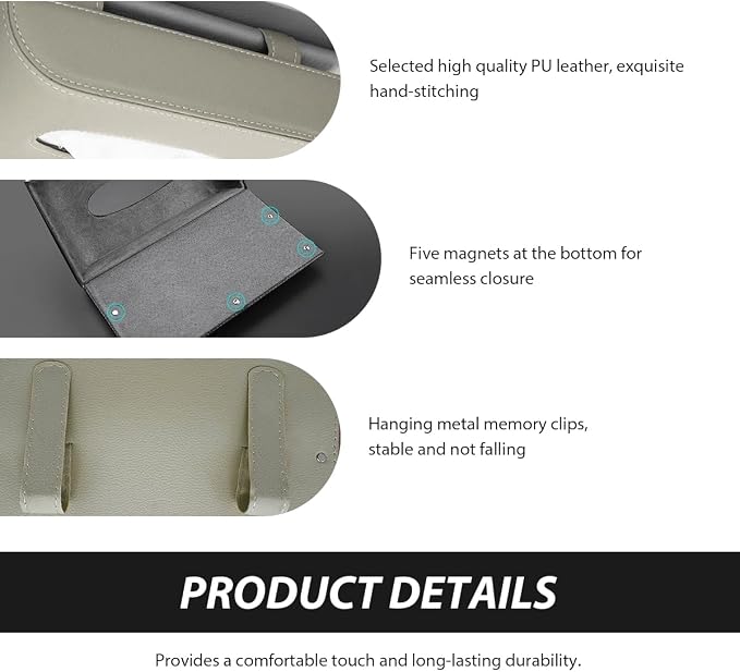 Car Tissue Holder, Rectangular Leather Sun Visor Napkin Case with Tissue Refill, Universal Mask Dispenser Hanging Paper Towel Organizer for Most Vehicles, Car Accessories (Beige)