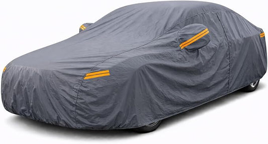 Coverlex Car Cover for Compact Sedans, 6 Layers Full Exterior Covers Universal Fit for VW Jetta, Nissan Sentra, Hyundai Elantra, Toyota Corolla, Honda Civic, Fit Length 175-185 inchs