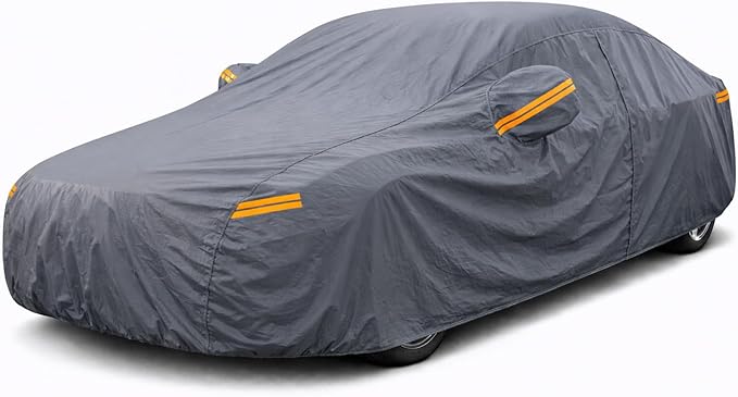 Coverlex Full Size Sedan Car Cover Waterproof All Weather, 6 Layers Heavy Duty Outdoor Car Cover Universal Fit for Chrysler 300, Chevy Impala, Ford Taurus, Buick Lacrosse, Cadillac XTS/CT6
