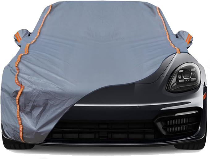 TUCAREST 6-Layers PEVA Premium Full Car Cover Fit for Sedan hatchback Pickup SUVs MPV Rain and snow protection, sun protection, UV protection, and protection of car paint surfaces-Silver Grey -Up 208"
