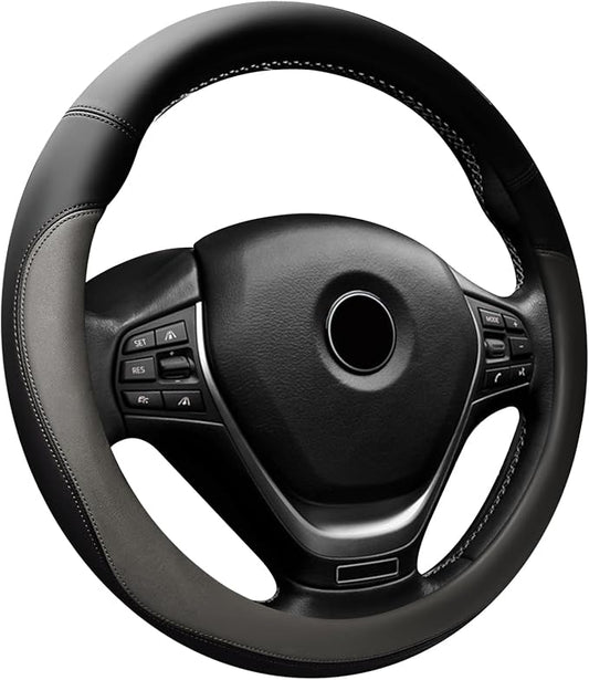 Car Steering Wheel Cover, 15 Inch Napa Leather Car Steering Wheel Protector, Slip-Resistant Elastic Steering Wheel Handle Cover, Universal Interior Accessories for Cars Trucks SUVs (Grey)