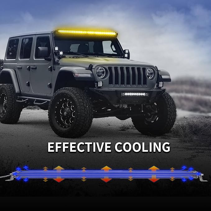 LASFIT 42 Inch Amber LED Light Bar Single Row Slim Spot Flood Combo Driving | 2000K Overhead Roof Mount Off Road Lights IP67 Waterproof for 4Runner Tacoma RAV4 Ranger Colorado Forester