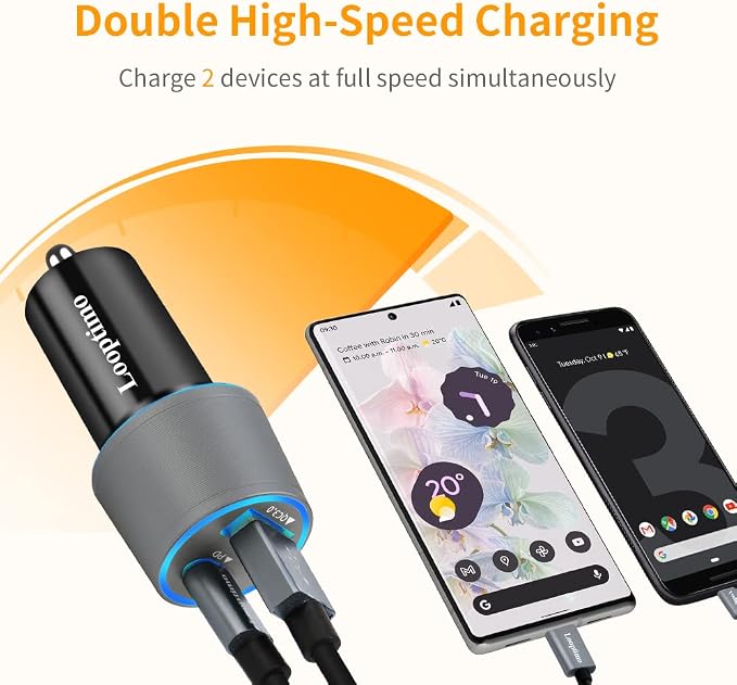 45W Fast USB C Car Charger for Google Pixel 10/10 Pro/10 Pro XL/9/9a/8/7, Galaxy S26/S25 Ultra, Looptimo Android Phone Plug PD & QC3.0 Cigarette Lighter Adapter with Rapid Charging 6.6ft Type C Cable