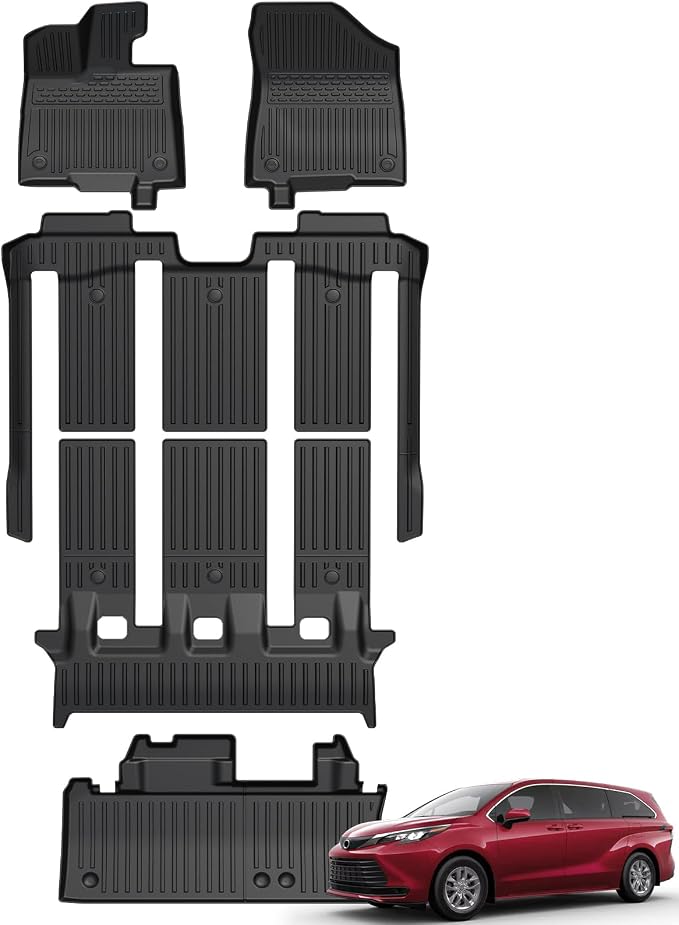 Floor Mats for Toyota Sienna 2021-2026, All Weather Floor Mats Lower Trunk Cargo Liner Accessories, Full Coverage Set (Fit 7-Seat with Spare Tire)