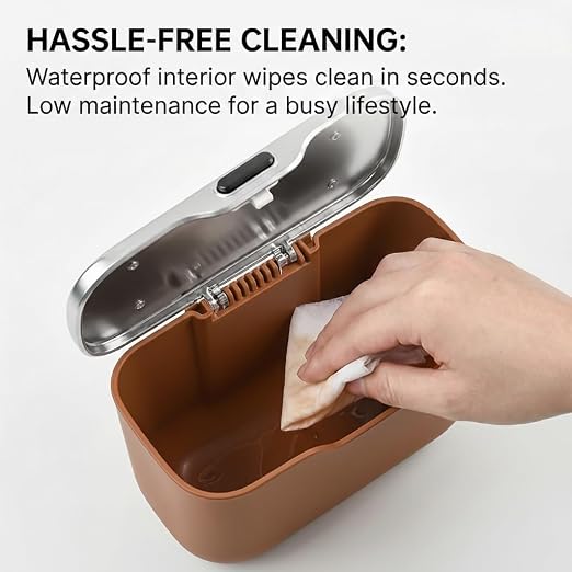 Hanging Car Trash Can, Leakproof Garbage Bin with Lid, Brown | ABS Construction, Clip-On Door/Back Seat Pocket Mount, Waterproof Liner, Push-Top Opening, For Suvs, Trucks, Sedans, Vans