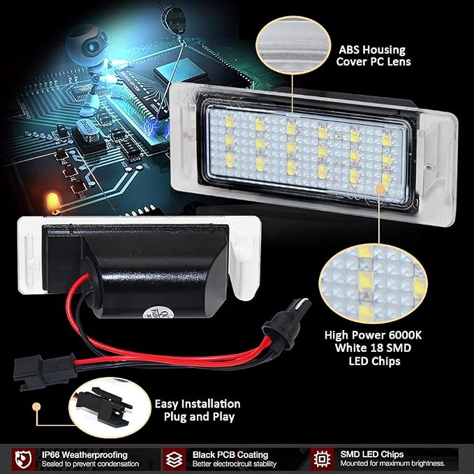 D-Lumina LED License Plate Light Tag Lamp Assembly for Chevy Corvette SS Equinox Impala Traverse Cadillac GMC Terrain Buick, Powered by 18-SMD 6000K White w/Error-Free Load Resistors, Pack of 2
