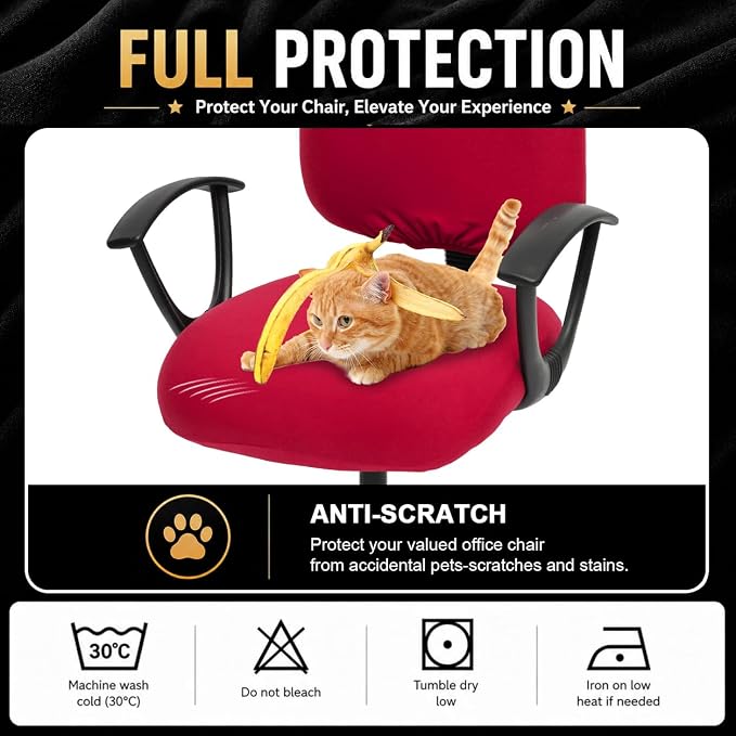 Stretchable Separate Office Chair Seat Covers - Universal Stretch Computer Chair Slipcover - 180GSM Washable Rotating Backrest Coverings & Cushion Protectors for Dogs, Cats, Pets, Red