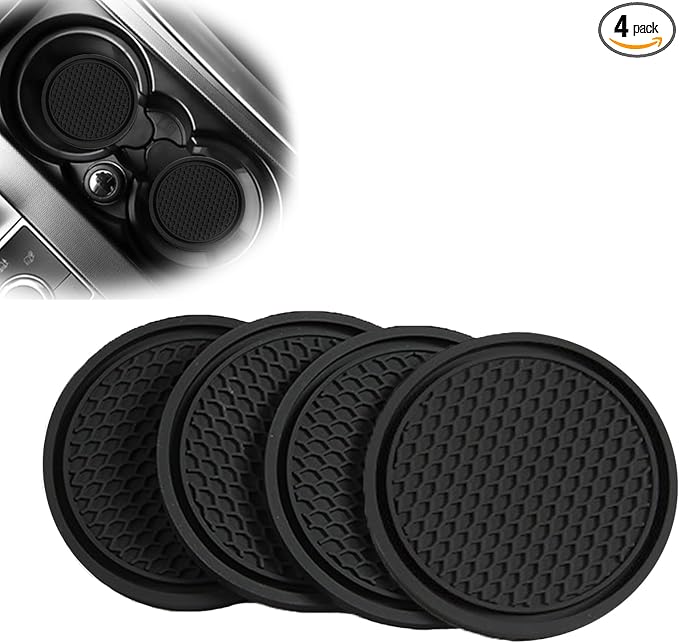 4-Piece Car Cup Holder Inserts, 2.75In PVC Anti-Slip, Honeycomb Waterproof Fixed Tea Coasters, Universal for Vehicle Interior Cup Mats (Black)