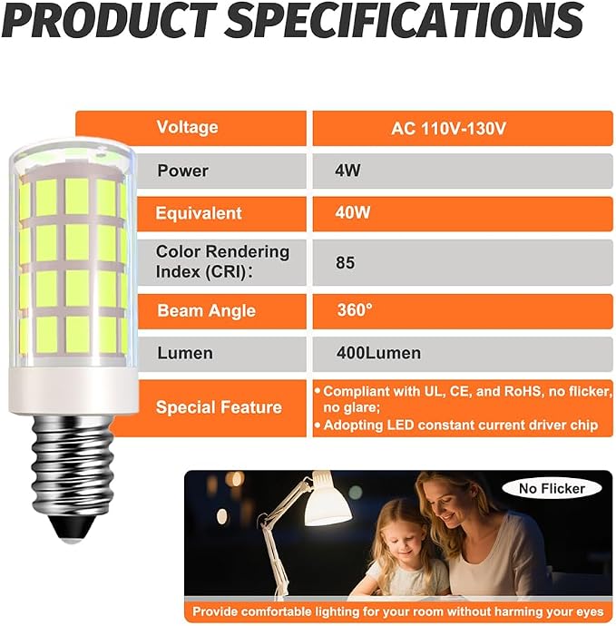 LED Makeup Mirror Bulb Replacement Mirror for Cosmetic Vanity Makeup Mirror with Single Double Sided Lighted Magnification,4W Equivalent to 40W Incandescent Bulb (2-Pack Daylight White)