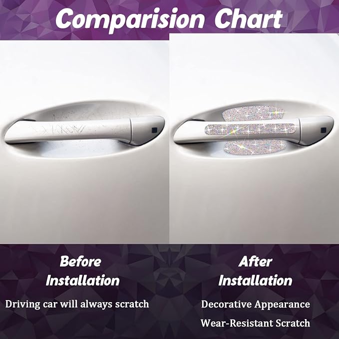 10PCS Car Door Handle Bling Rhinestones Stickers, AB Galaxy | Universal Auto Door Handle Safety Reflective Strips, Galaxy Shine