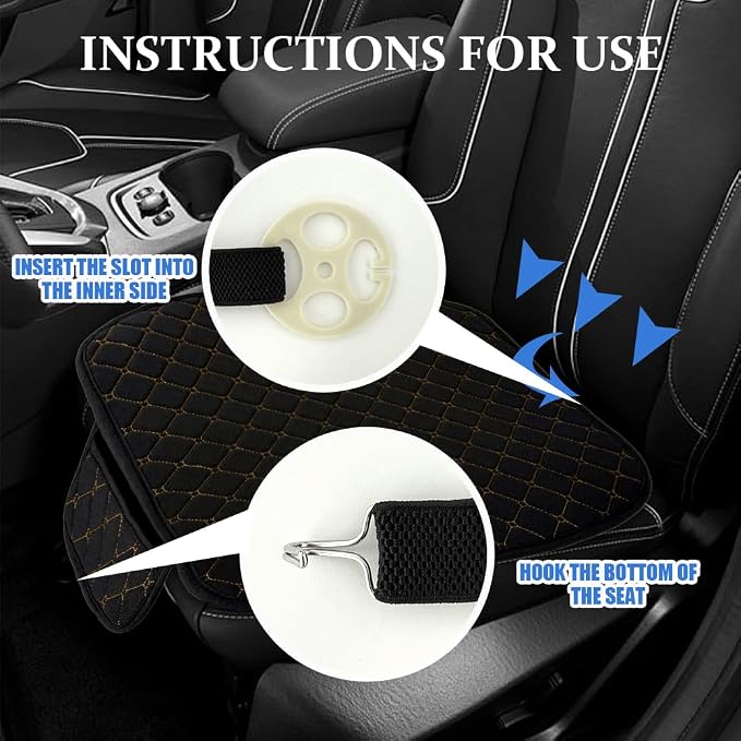 Leather Front Car Seat Cover, Anti-Slip Car Seat Bottom Covers, Full Wrapped Bottom Seat Protectors with Storage Pocket, Universal Comfortable Seat Cushion Fit Vehicles SUVs Trucks (K2-Black Gold)