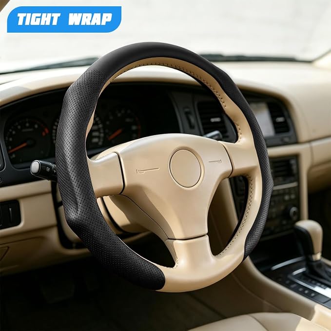 Car Steering Wheel Cover, Comfortable Grip Non-Slip Breathable Vehicle Steering Wheel Protector, Automotive Interior Decoration Accessories, Universal Fit (Black)