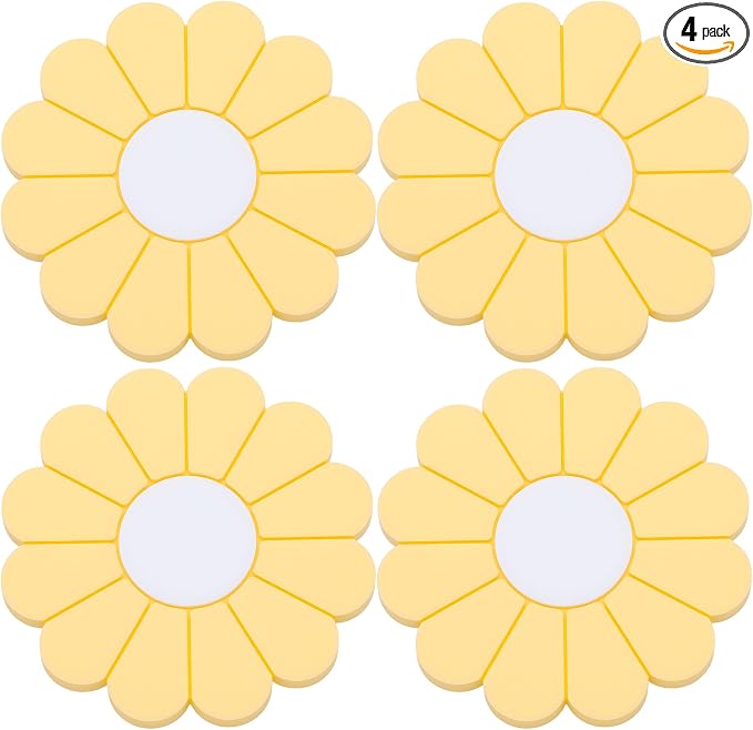 4-Pack Car Cup Holder Coaster Inserts, Daisy Shape, 2.75 Inch Non-Slip Silicone Cup Holder Insert, Universal Non-Slip Cup Holders, Car Accessories Interior for Women and Man (Yellow)