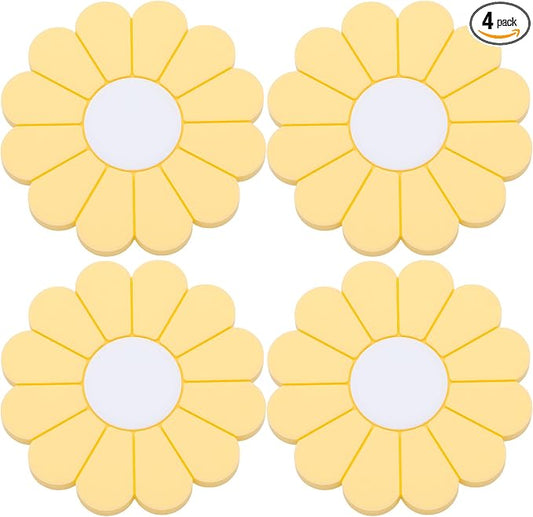 4-Pack Car Cup Holder Coaster Inserts, Daisy Shape, 2.75 Inch Non-Slip Silicone Cup Holder Insert, Universal Non-Slip Cup Holders, Car Accessories Interior for Women and Man (Yellow)