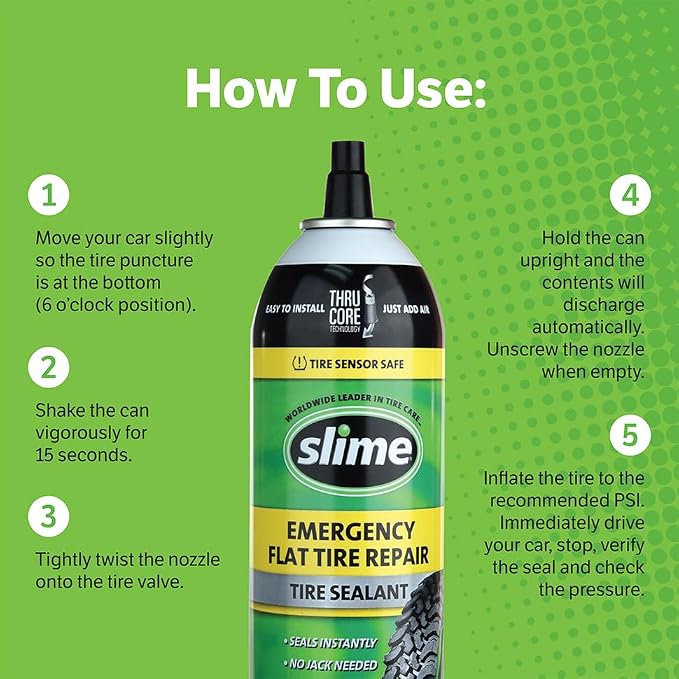 Slime 60187 Flat Tire Puncture Repair Sealant, Emergency Repair for Highway Vehicles, Suitable for Cars/Trailers, Non-Toxic, eco-Friendly, 18oz