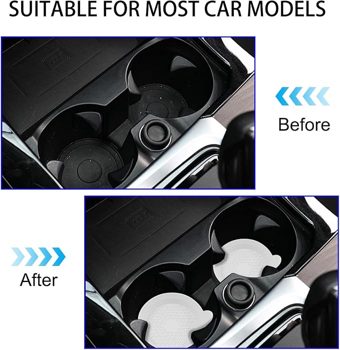 Mandark Car Cup Holder Coasters, Non-Slip Silicone Vehicle Insulation Drink Mat, Waterproof Sift-Proof Spill Recessed Automotive Interior Cup Insert Pad Accessories, Universal Fit (White)